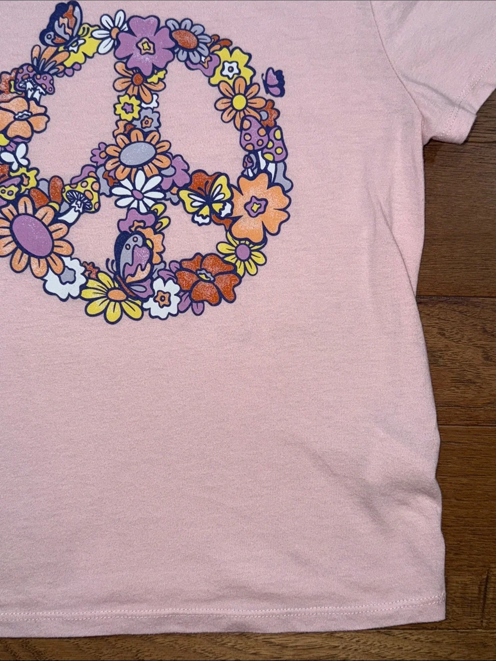 Old Navy Girls Floral Butterfly Mushroom Peace Sign Shirt - Size L (10/12)
